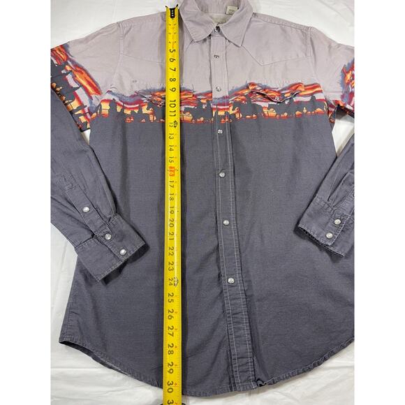 Roper Western Snap Shirt Men’s Medium Long Sleeve Cowboy Sunset Horse Print - Picture 2 of 7